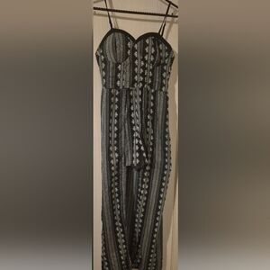 Band of Gypsies Black & Ivory Printed Maxi Dress with Skort-Style Overlay (S)